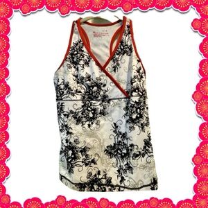 Tek Gear white black red workout top activewear - floral design - medium BOGO